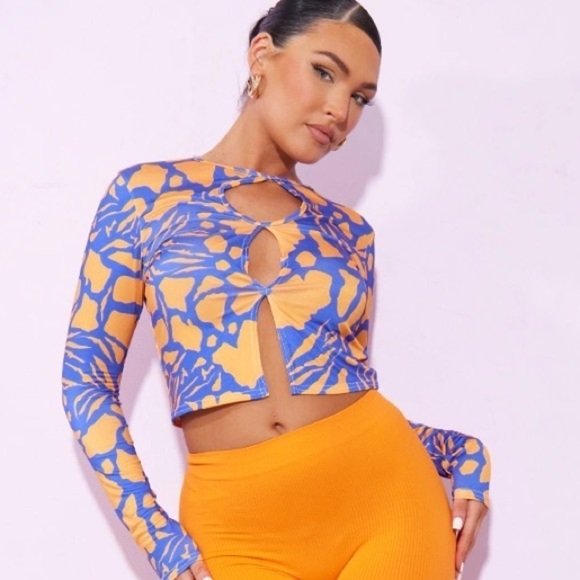 Pretty Little Thing Keyhole Animal Print Long Sleeve Crop Top Nwt Size 2 - Picture 2 of 7